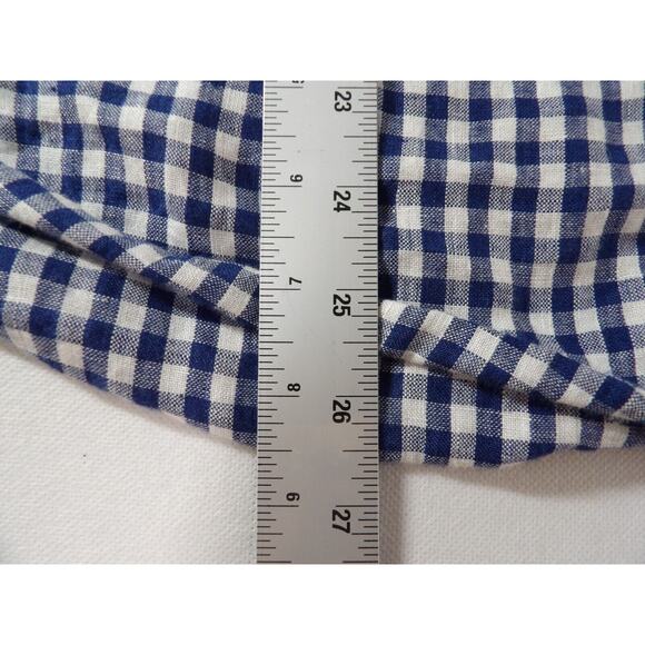 Talbots Linen 1XP Petite 1X Blouse Blue Gingham Plaid Button Up Picnic Collared - Picture 7 of 9